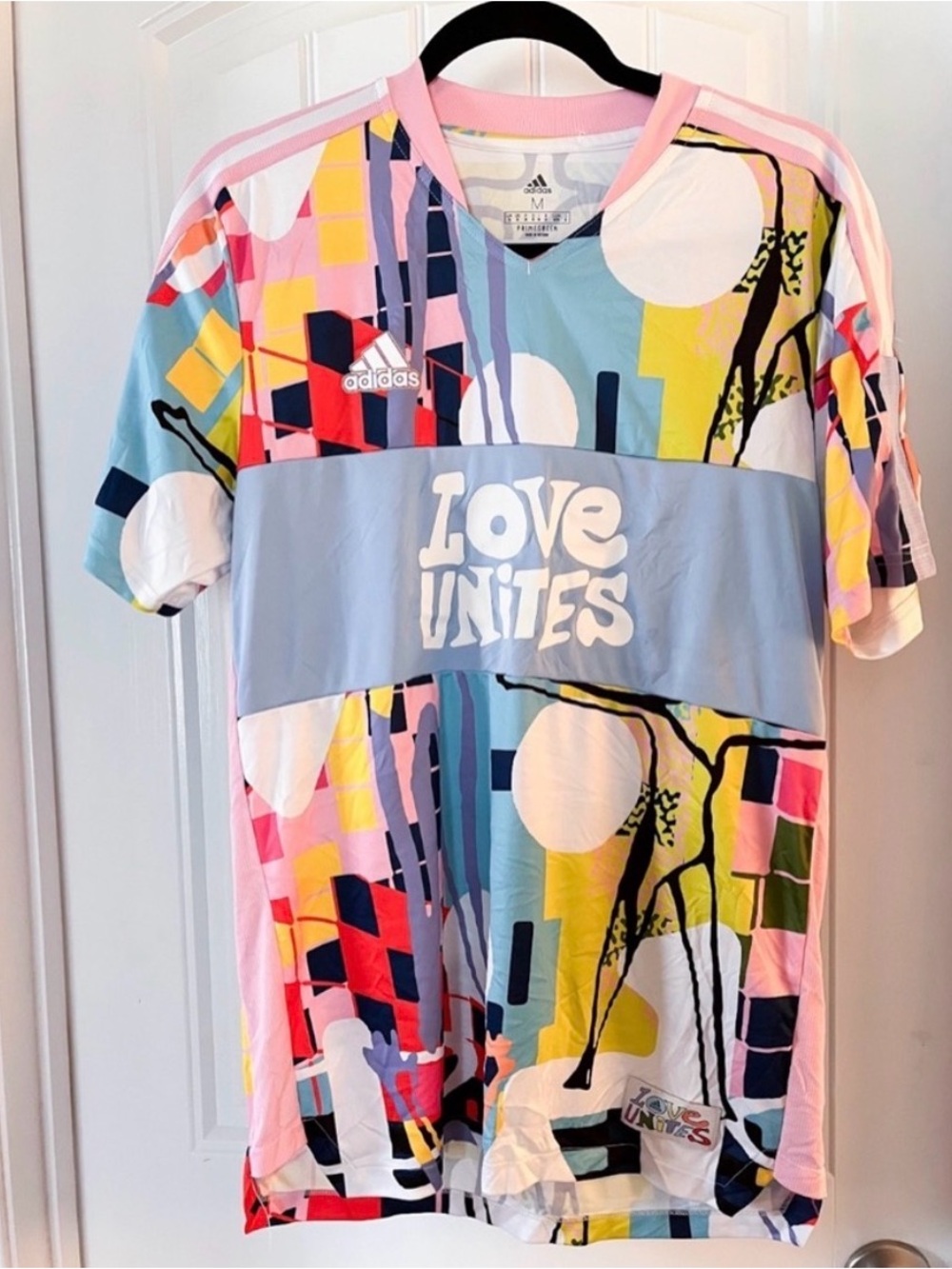 adidas Multicolor 'Love Unites' Graphic Kids Soccer Jersey - Pink Accents